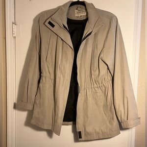 St. John’s Bay tan water resistant lightweight jacket. Size small petite